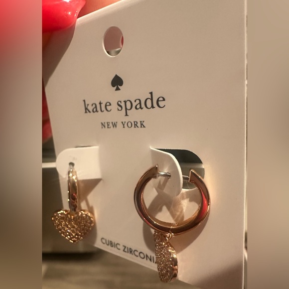 Kate spade earrings- Golden rings with spades hanging full of clear stones-light - Picture 5 of 9